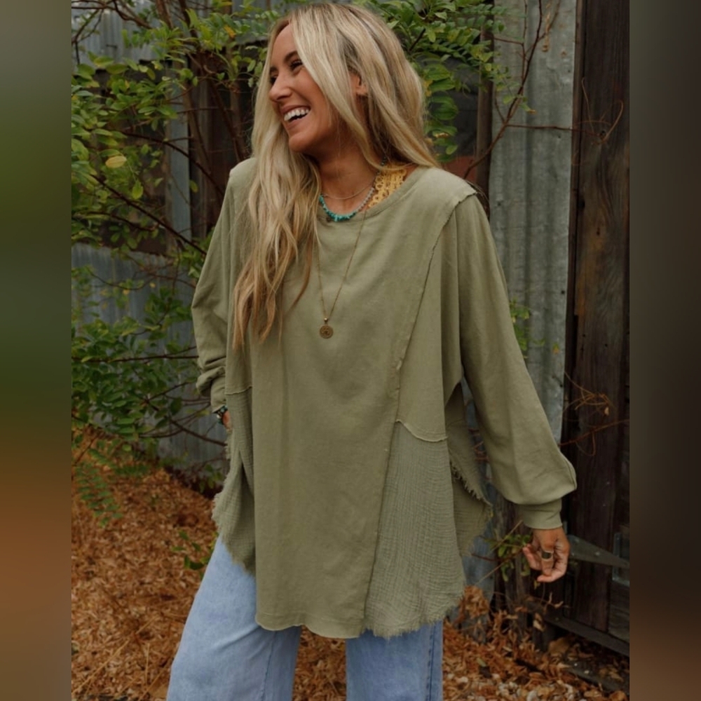 Olive Green Oversized Tunic Top